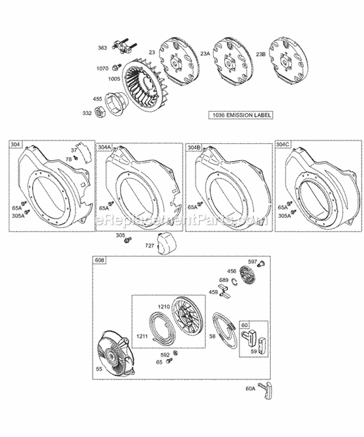 Blower HousingShrouds Flywheel KitsGaskets - Carburetor Rewind Diagram and Parts List for 126412-0216-E1  Briggs and Stratton Engine